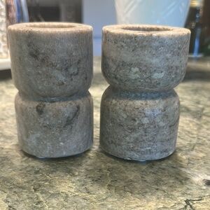Set of Two Marble Candle Holders